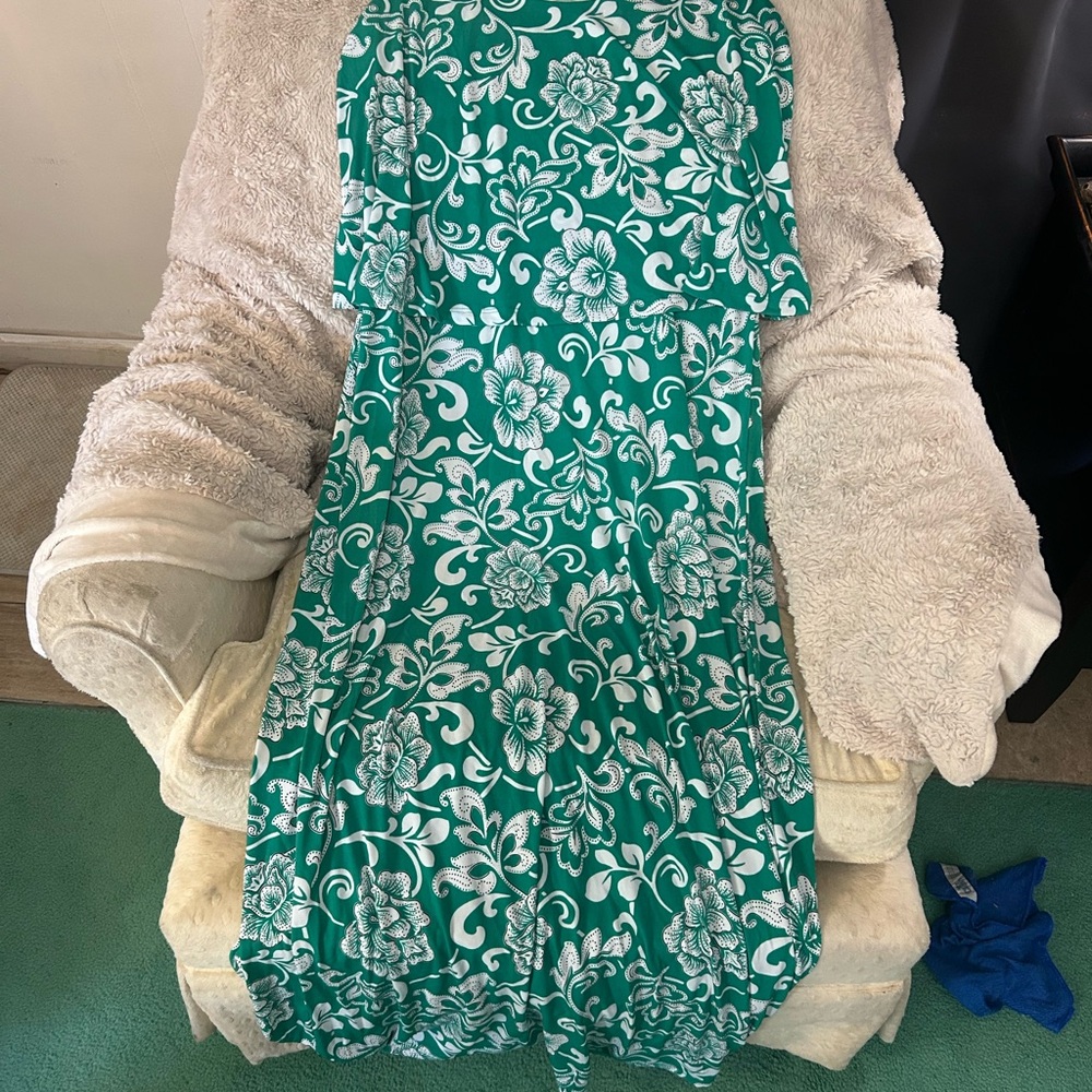 Floral Green and White Dress